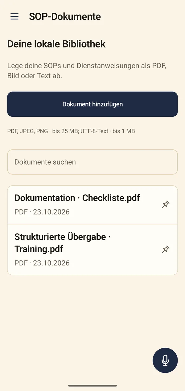 Lokale Dokumentenbibliothek mit zwei selbst abgelegten PDF-Dateien